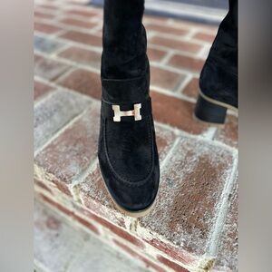 Hermes brand new boots black shearling Constance knee high 41 shoes